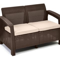 Диван пластиковый Корфу (Corfu love seat) коричневый - серо-бежевый* в Набережных Челнах - naberezhnye-chelny.mebel24.online | фото