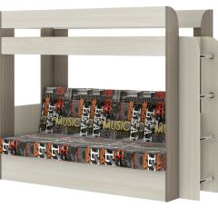 Кровать 2-х ярусная с диваном Карамель 75 (Музыка) Ясень шимо светлый/темный в Набережных Челнах - naberezhnye-chelny.mebel24.online | фото