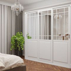 Шкаф-купе 2150 серии NEW CLASSIC K5+K5+K5+B22+PL3 (по 2 ящика лев/прав+1 штанга+1полка) профиль «Капучино» в Набережных Челнах - naberezhnye-chelny.mebel24.online | фото