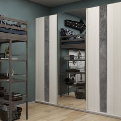 Шкаф-купе 2250 серии SILVER S4+S1+S4 B22+PL4 (по 2 ящика лев/прав+F обр.штанга) профиль «Серебро» в Набережных Челнах - naberezhnye-chelny.mebel24.online | фото