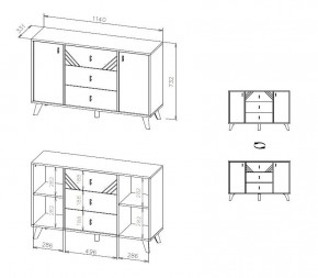 БАЙКАЛ Комод 3 ящика двухстворчатый (Графит/Дуб золотой) в Набережных Челнах - naberezhnye-chelny.mebel24.online | фото 3
